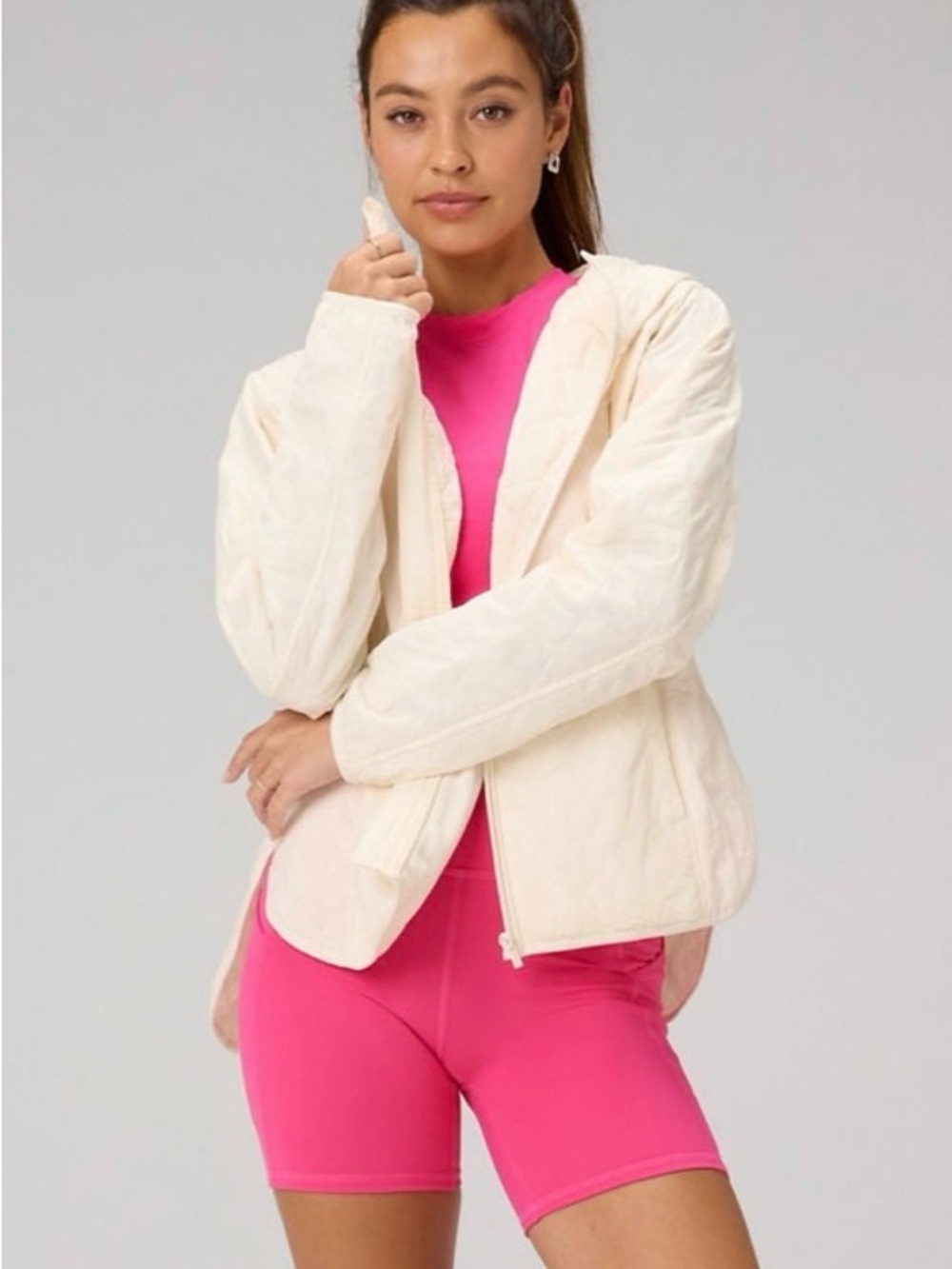 Fabletics Daydreamer Hooded Quilted Jacket (Bone)